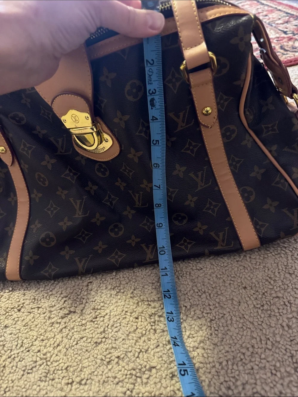 Faux LV Monogram Top-Handle Satchel in Brown & Tan - Picture 12 of 13